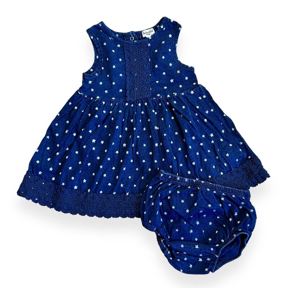 Splendid Indigo Lace Trim Dress & Bloomers